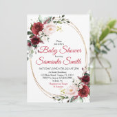 Red Flowers Baby shower Invitation Kaart (Staand voorkant)