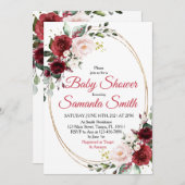Red Flowers Baby shower Invitation Kaart (Voorkant / Achterkant)