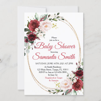 Red Flowers Baby shower Invitation Kaart