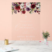 Red Flowers, Boho, First Holy Communion Welcome Acryl Bord (Huwelijk)