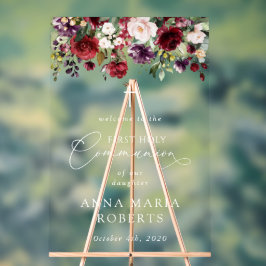 Red Flowers, Boho, First Holy Communion Welcome Acryl Bord