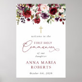 Red Flowers, Boho, First Holy Communion Welcome Poster (Voorkant)