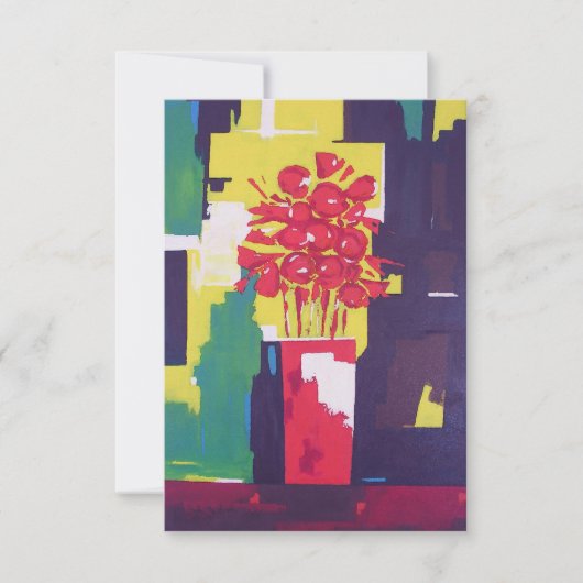 Red Flowers Bouquet Painting - Red Vase - Modern Kaart (Voorkant)