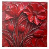 Red Flowers Ceramic Tile Tegeltje (Voorkant)
