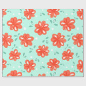 Red Flowers Cheerful Decorative Floral Pattern Cadeaupapier (Vlak)