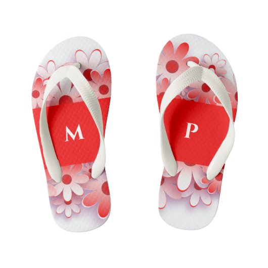 Red Flowers Custom Kinder Teenslippers (Voetbed)