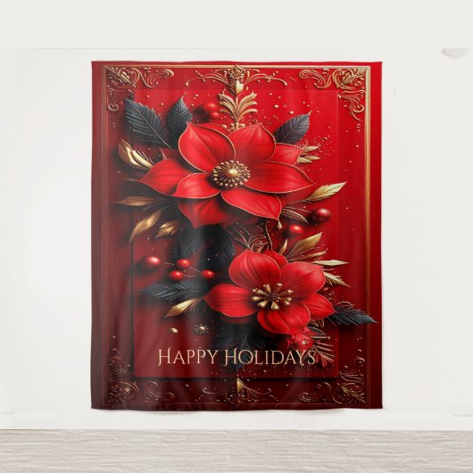 Red Flowers Decorative Holiday Backdrop Wandkleed (Voorkant)