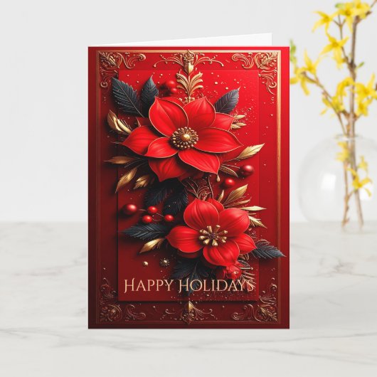 Red Flowers Decorative Holiday Card Kaart (Gele Bloem)