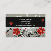 Red Flowers en Silhouette op Silver Visitekaartje (Achterkant)