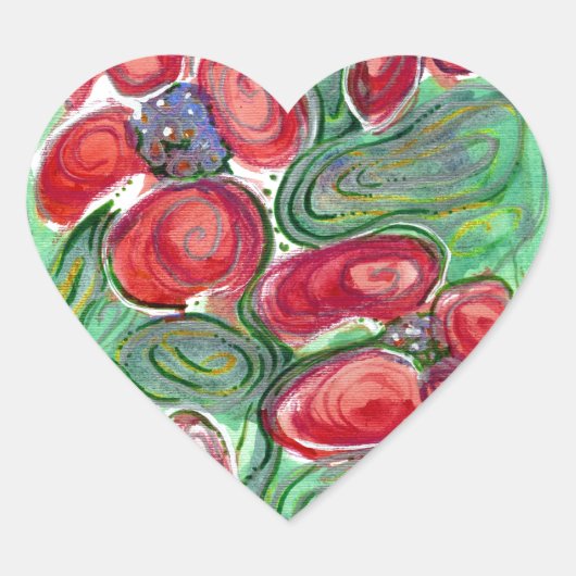 Red Flowers Fantasy Hart Sticker (Voorkant)
