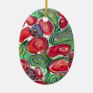 Red Flowers Fantasy Keramisch Ornament