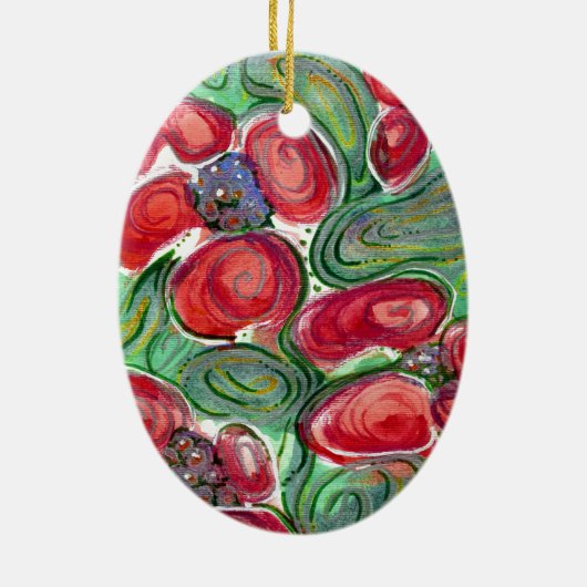 Red Flowers Fantasy Keramisch Ornament (Achterkant)