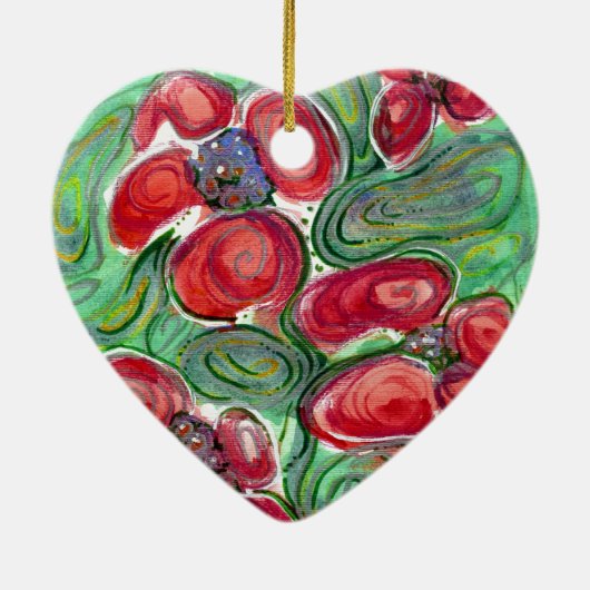 Red Flowers Fantasy Keramisch Ornament (Achterkant)