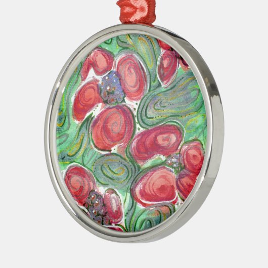 Red Flowers Fantasy Metalen Ornament (Links)