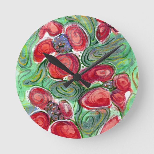 Red Flowers Fantasy Ronde Klok (Voorkant)