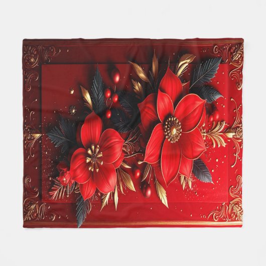 Red Flowers Fleece Blanket (Voorkant (Horizontaal))