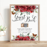 Red Flowers Floral Verjaardag Gastenboek Fotobord Poster<br><div class="desc">Elegant rood bloemig gastenboek fotobord. Perfect voor Quinceañera,  Sweet 16,  18e verjaardag,  tweeling verjaardag en meer gelegenheden. Overeenkomende objecten beschikbaar in de winkel! c) The Happy Cat Studio</div>