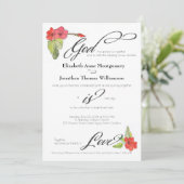 Red Flowers God is Liefde Calligrafie Religie Kaart (Staand voorkant)