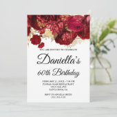 Red Flowers Gold Foil Glam 60th Birthday Kaart (Staand voorkant)