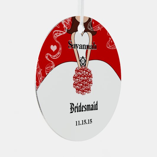 Red Flowers Gown Bridesmaid Kerstannament Metalen Ornament (Voorkant Rechts)