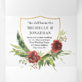 Red Flowers Greenery in één Christelijk huwelijk Drieluik Uitnodiging (Binnenkant midden)