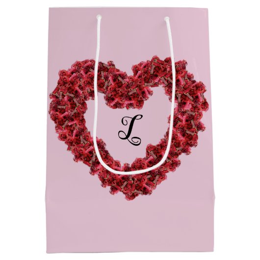 Red Flowers Heart met Monogram Floral Medium Cadeauzakje (Achterkant)