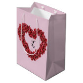 Red Flowers Heart met Monogram Floral Medium Cadeauzakje (Achterkant Gekanteld)