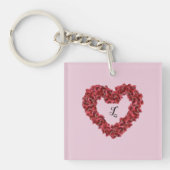 Red Flowers Heart met Monogram Floral Sleutelhanger (voorkant)