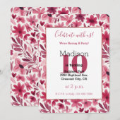 Red Flowers Hearts Birthday Kaart (Voorkant / Achterkant)