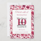 Red Flowers Hearts Birthday Kaart (Voorkant)