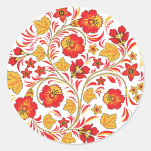 Red Flowers Hohloma Ronde Sticker