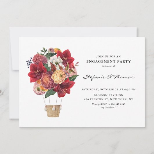 Red Flowers Hot Air Ballon Engagement Kaart (Voorkant)