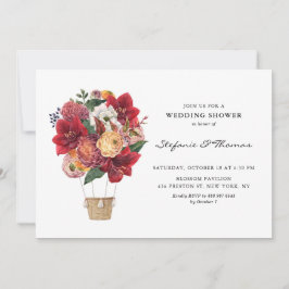 Red Flowers Hot Air Ballon Weduwen Shower Kaart