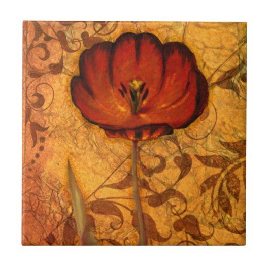 Red Flowers I Tegeltje (Voorkant)