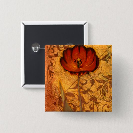 Red Flowers I Vierkante Button 5,1 Cm (Voorkant /achterkant)