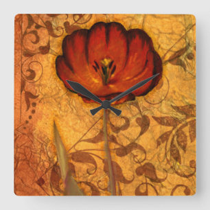 Red Flowers I Vierkante Klok