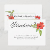 Red Flowers Kalligrafie Script Bruiloft Routebesch Informatiekaartje (Voorkant / Achterkant)