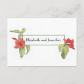 Red Flowers Kalligrafie Script Bruiloft Routebesch Informatiekaartje (Achterkant)