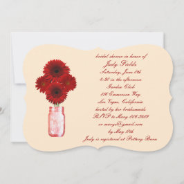Red Flowers Mason Jar Bridal Shower Kaart