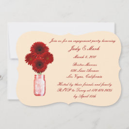 Red Flowers Mason Jar Engagement Party Kaart