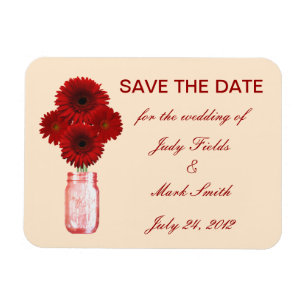 Red Flowers Mason Jar Save the Date Magnet Magneet