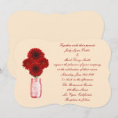 Red Flowers Mason Jar Wedding Invitation Kaart (Voorkant / Achterkant)