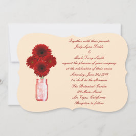 Red Flowers Mason Jar Wedding Invitation Kaart