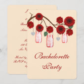 Red Flowers Mason Jars Bachelorette Party Invite Kaart (Voorkant / Achterkant)