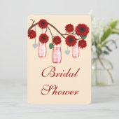 Red Flowers Mason Jars Bridal Shower Kaart (Staand voorkant)