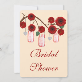 Red Flowers Mason Jars Bridal Shower Kaart