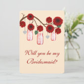 Red Flowers Mason Jars Bridesmaid Kaart (Staand voorkant)