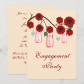Red Flowers Mason Jars Engagement Party Kaart (Voorkant / Achterkant)