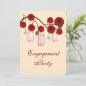 Red Flowers Mason Jars Engagement Party Kaart (Staand voorkant)