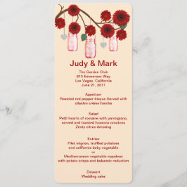 Red Flowers Mason Jars Menu Kaart